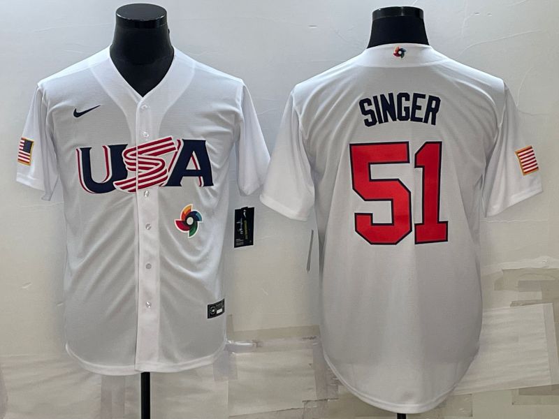 Men 2023 World Cub USA #51 Singer White Nike MLB Jersey10->more jerseys->MLB Jersey